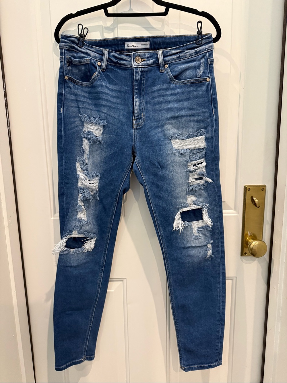Distressed Skinny Jeans in Washed Blue for Women